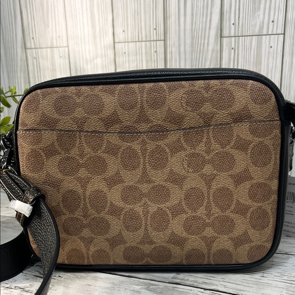 Coach Signature Canvas Brown Black Leather Trim Crossbody Bag - Picture 5 of 14